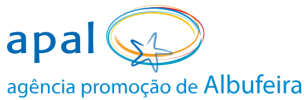 Logo with text 'apal agência promoção de Albufeira' and a star inside colorful rings.